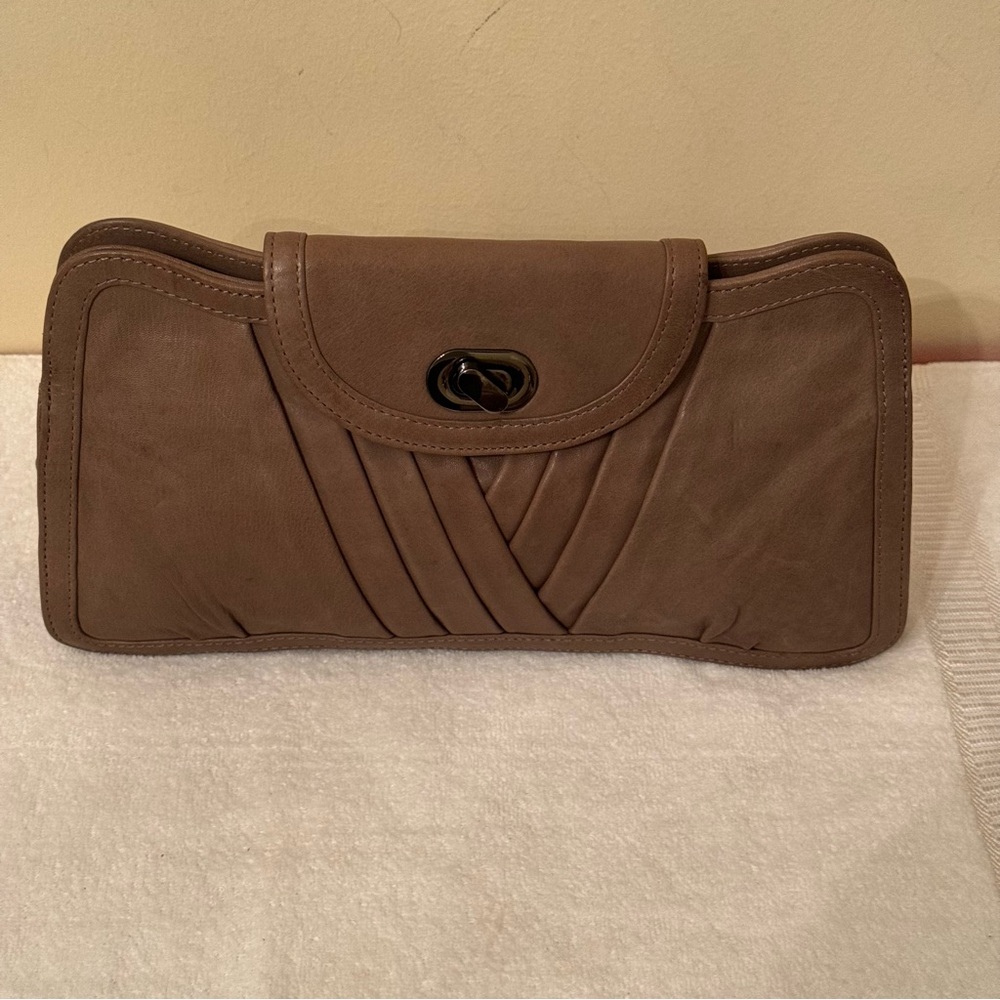 TREESJE Metro Brown Chestnut Pleated Leather Flap Clutch